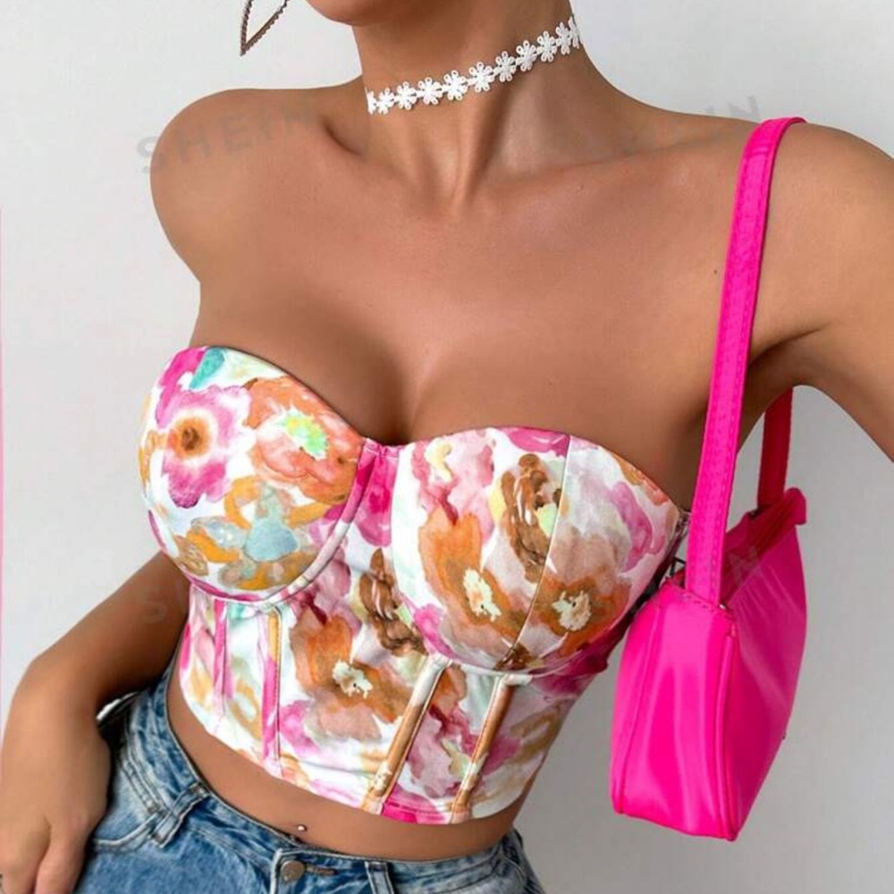 Floral Print Corset Cup Bandeau Top